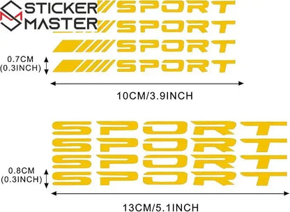 Sport Sticker Seti 8 Parça | Jant, Tampon ve Ayna İçin Yarış Decal (10-13 cm) - Sticker Master