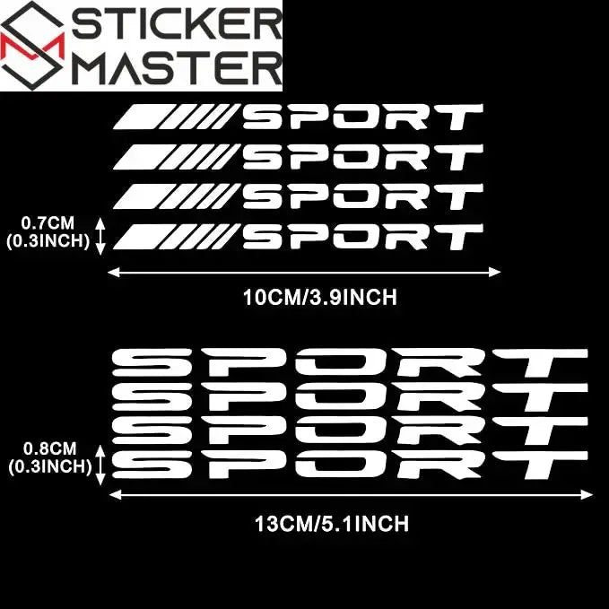 Sport Sticker Seti 8 Parça | Jant, Tampon ve Ayna İçin Yarış Decal (10-13 cm) - Sticker Master