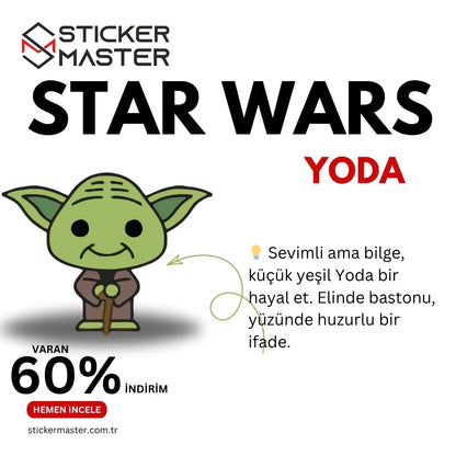 Sticker Master Star Wars Yoda Motor, Kask, Laptop, Araba, Oto Araç İçin Dayanıklı Etiket Decal 12 Cm Sticker Master