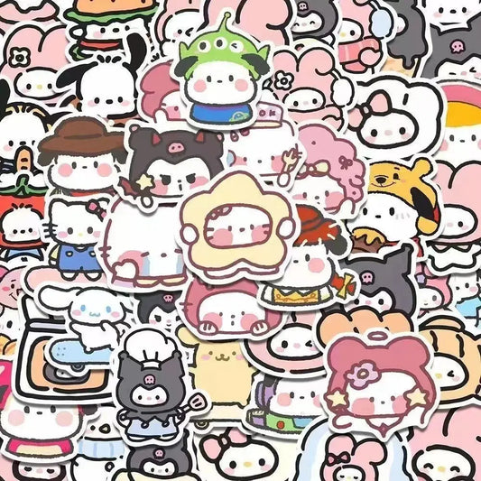 Sticker Master 100 ADET Kawaii Anime Sanrio Sticker Set Motor Oto Araç Laptop Telefon Çıkartma Etiket Sticker Master