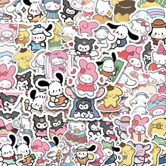 Sticker Master 100 ADET Kawaii Anime Sanrio Sticker Set Motor Oto Araç Laptop Telefon Çıkartma Etiket Sticker Master