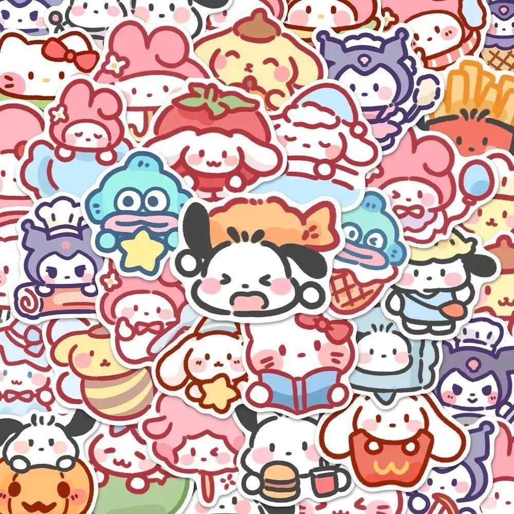 Sticker Master 100 ADET Kawaii Anime Sanrio Sticker Set Motor Oto Araç Laptop Telefon Çıkartma Etiket Sticker Master