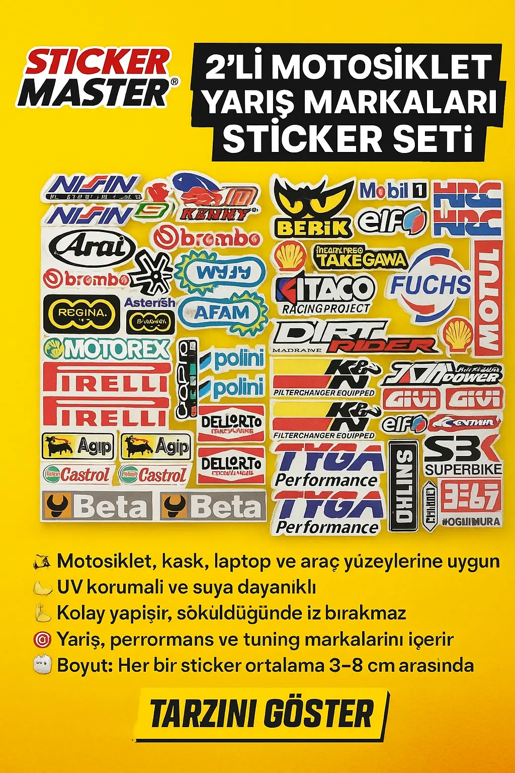 Sticker Master 2'li Motosiklet Yarış Markaları Sticker Seti – Süperbike, Racing, Moto GP Temalı Etiket Seti - Sticker Master