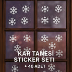 Sticker Master 40 Adet Beyaz Kar Tanesi Cam Kış Sticker - Yılbaşı Sticker- Yılbaşı Dekoru Etiket Çıkartma Sticker Master