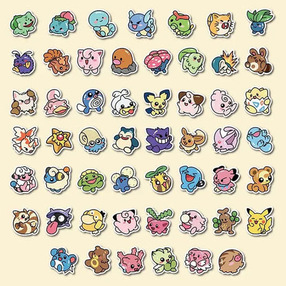 Sticker Master 50 ADET Kawaii Anime Pokemon Sticker Set Motor Oto Araç Laptop Telefon Çıkartma Etiket Sticker Master