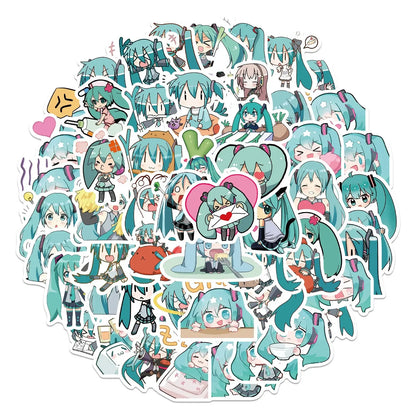 Sticker Master 50 Adet Chibi Sevimli Miku Sticker Set Motor Oto Araç Laptop Telefon Çıkartma Etiket - Sticker Master