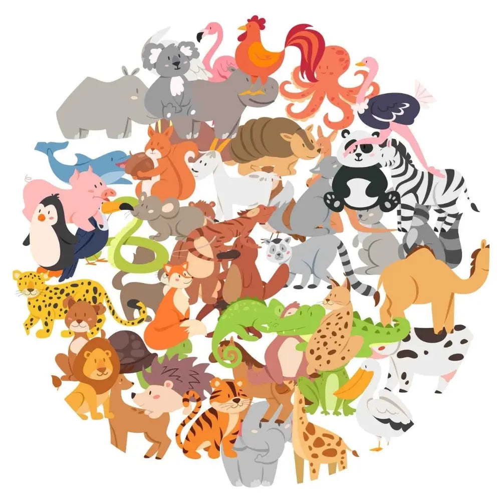 Sticker Master 50 Parça Sevimli Hayvanlar Etiket Çıkartma Pc Laptop Araba Oto Motor 8-10 cm Sticker Master