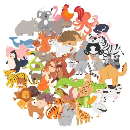 Sticker Master 50 Parça Sevimli Hayvanlar Etiket Çıkartma Pc Laptop Araba Oto Motor 8-10 cm Sticker Master