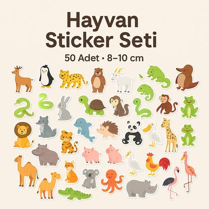 Sticker Master 50 Parça Sevimli Hayvanlar Etiket Çıkartma Pc Laptop Araba Oto Motor 8-10 cm Sticker Master