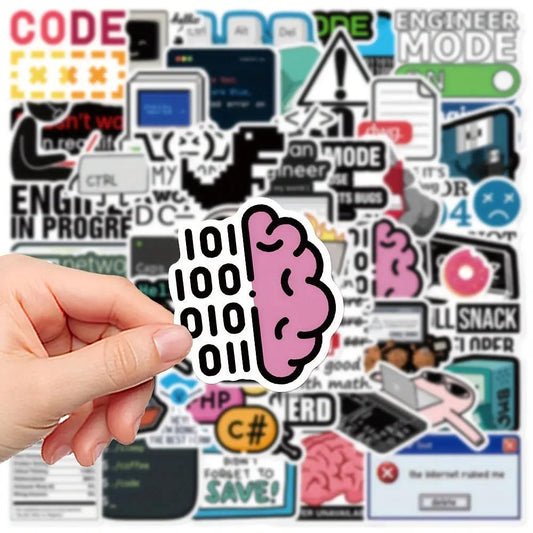 Sticker Master 50 adet Programcı Meme Çıkartmaları - Dizüstü Bilgisayarlar, Gitar Kılıfları, Telefon Kılıfları ve Karalama Defterleri için Teknoloji Temalı Karikatür Çıkartmalar | Dayanıklı PVC, 50+ Stil, Y - Sticker Master