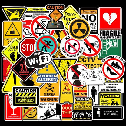 Sticker Master 50PCS Warning Stickers – Danger, Banning, Reminder Signs – Waterproof Decals for Laptop, Motorcycle, Helmet & More Sticker Master