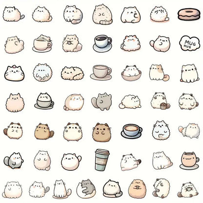 Sticker Master 50’li Kawaii Kedi & Kahve Sticker Seti Planlayıcılar, Laptoplar, Su Şişeleri ve DIY Defterler İçin Sevimli Çıkartmalar - Sticker Master