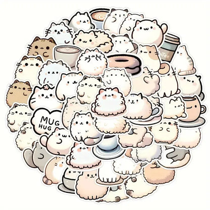 Sticker Master 50’li Kawaii Kedi & Kahve Sticker Seti Planlayıcılar, Laptoplar, Su Şişeleri ve DIY Defterler İçin Sevimli Çıkartmalar - Sticker Master