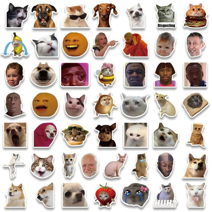 Sticker Master 50'li Komik Meme Sticker Seti – Karikatür Köpek, Kedi, Üzgün Hamster Çıkartmaları | Laptop, Defter, Su Şişesi | Yaratıcı DIY PVC Sticker Koleksiyonu, Mat Kaplama, Hediye - Sticker Master