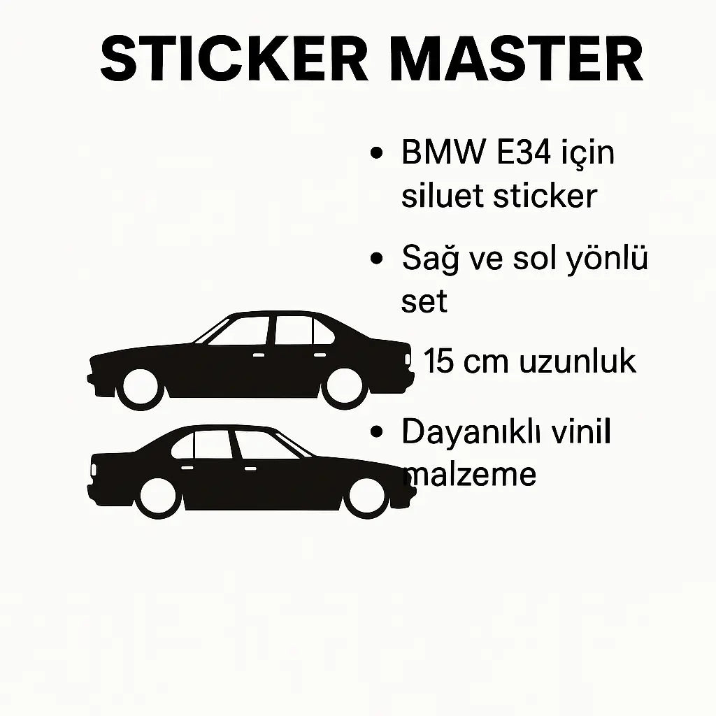 Sticker Master BMW E34 Sticker – Araç, Oto, Cam Etiket – 15 cm (Sağ ve Sol Set) Sticker Master
