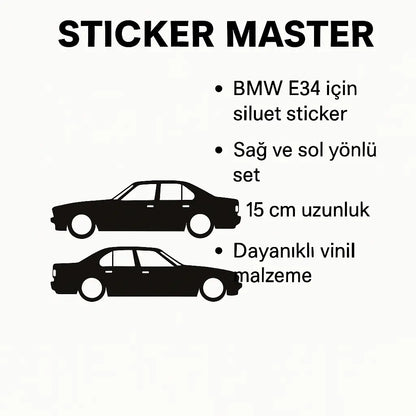 Sticker Master BMW E34 Sticker – Araç, Oto, Cam Etiket – 15 cm (Sağ ve Sol Set) Sticker Master