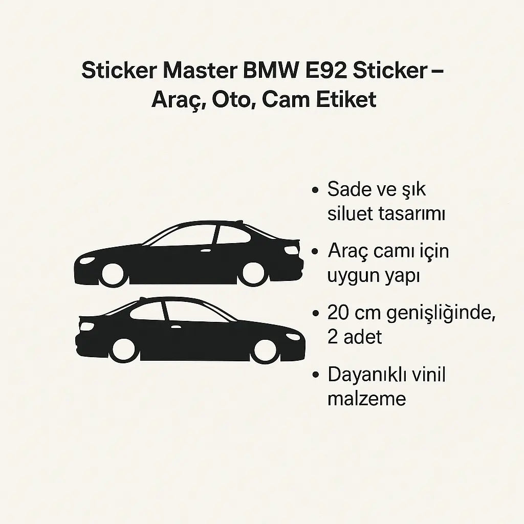 Sticker Master BMW E92 Araç Cam Sticker Etiket – 2 Adet Siluet Tasarım Sticker Master