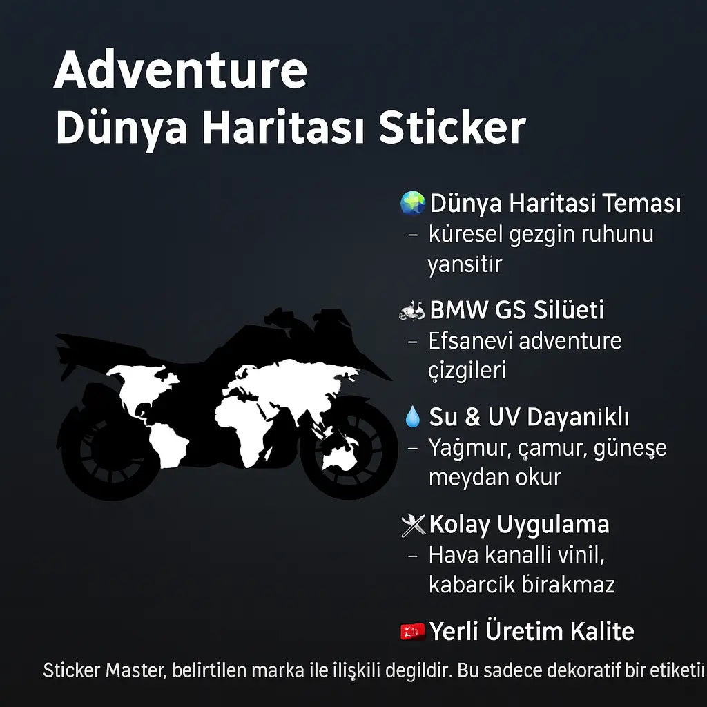 Sticker Master BMW GS Dünya Haritası Silüet Motosiklet Sticker Etiket Decal Sticker Master