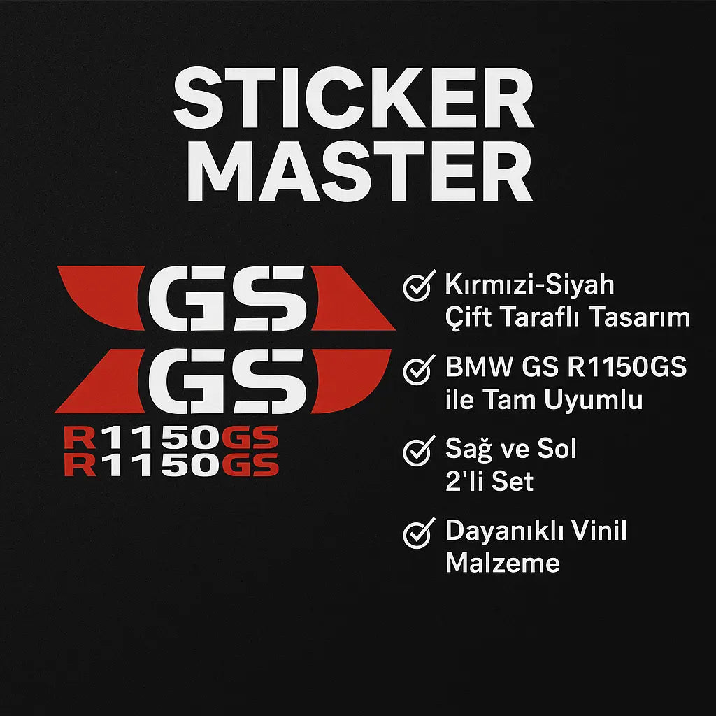 Sticker Master BMW GS R1150 Motor Sticker Set – Kırmızı Siyah Çift Taraflı Tasarım Sticker Master