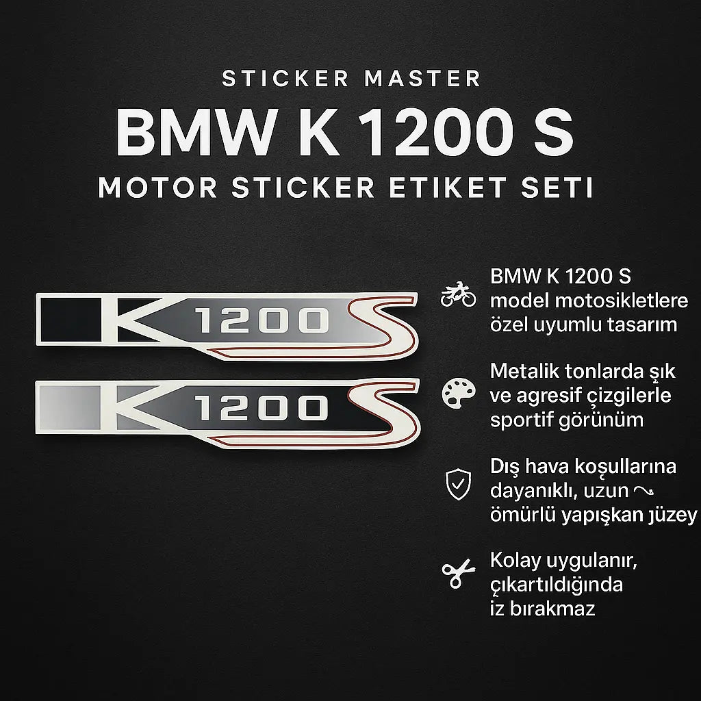 Sticker Master BMW K 1200 S Motor Sticker Etiket Seti – 2 Parça Özel Tasarım Sticker Master