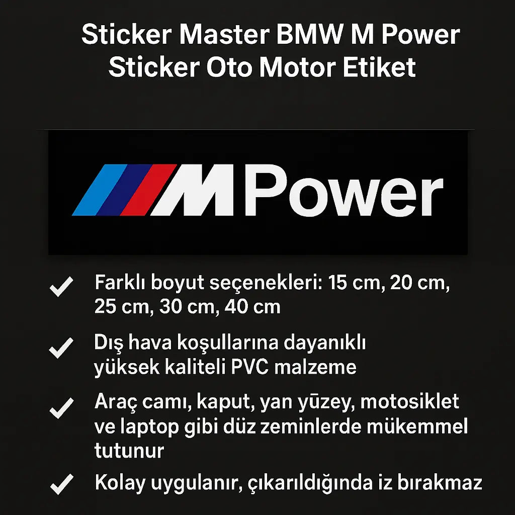 Sticker Master BMW M Power Sticker Oto Motor Etiket - 15, 20, 25, 30, 40 cm Sticker Master