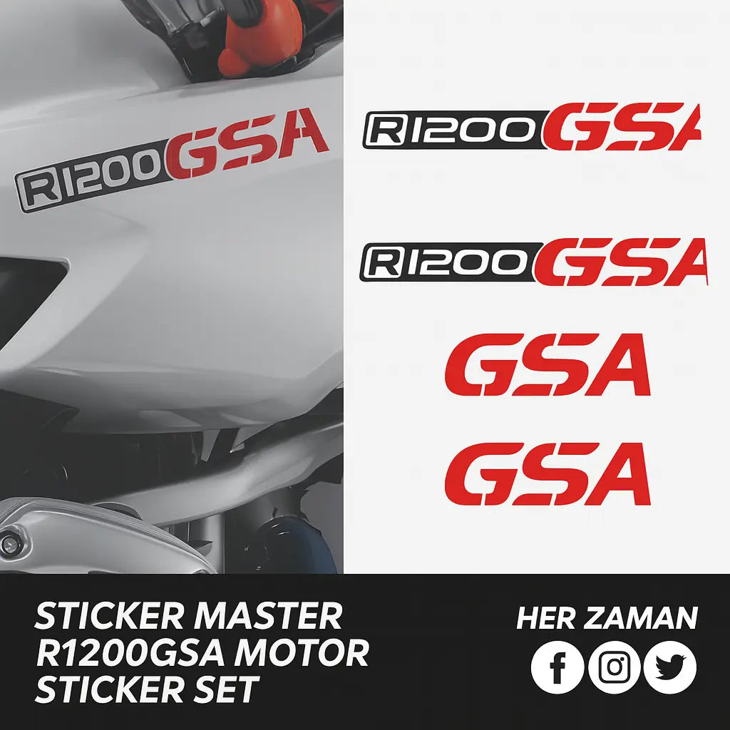 Sticker Master BMW R1200 GSA Motor Sticker Etiket Seti – Kırmızı Yazılı 4 Parça Sticker Master