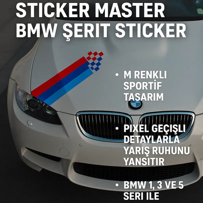 Sticker Master BMW Şerit Sticker – M Renkli Pixel Tarzı Kaput & Bagaj Uyumlu Araç Çıkartması Sticker Master