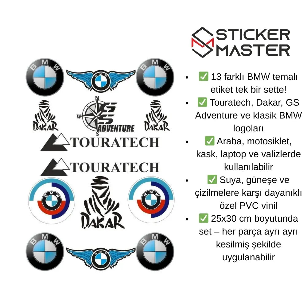 Sticker Master BMW Sticker Set – Oto, Motosiklet ve Laptop Uyumlu Etiket (25x30 cm) Sticker Master