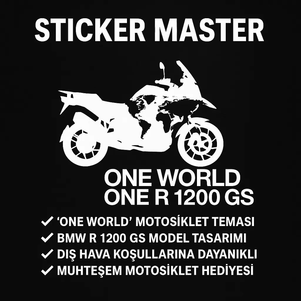 Sticker Master BMW World R 1200 GS Motor Sticker Etiket - One World Tasarımı Sticker Master