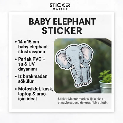 Sticker Master Baby Elephant Sticker – 14 × 15 cm Sevimli Fil Etiketi Sticker Master