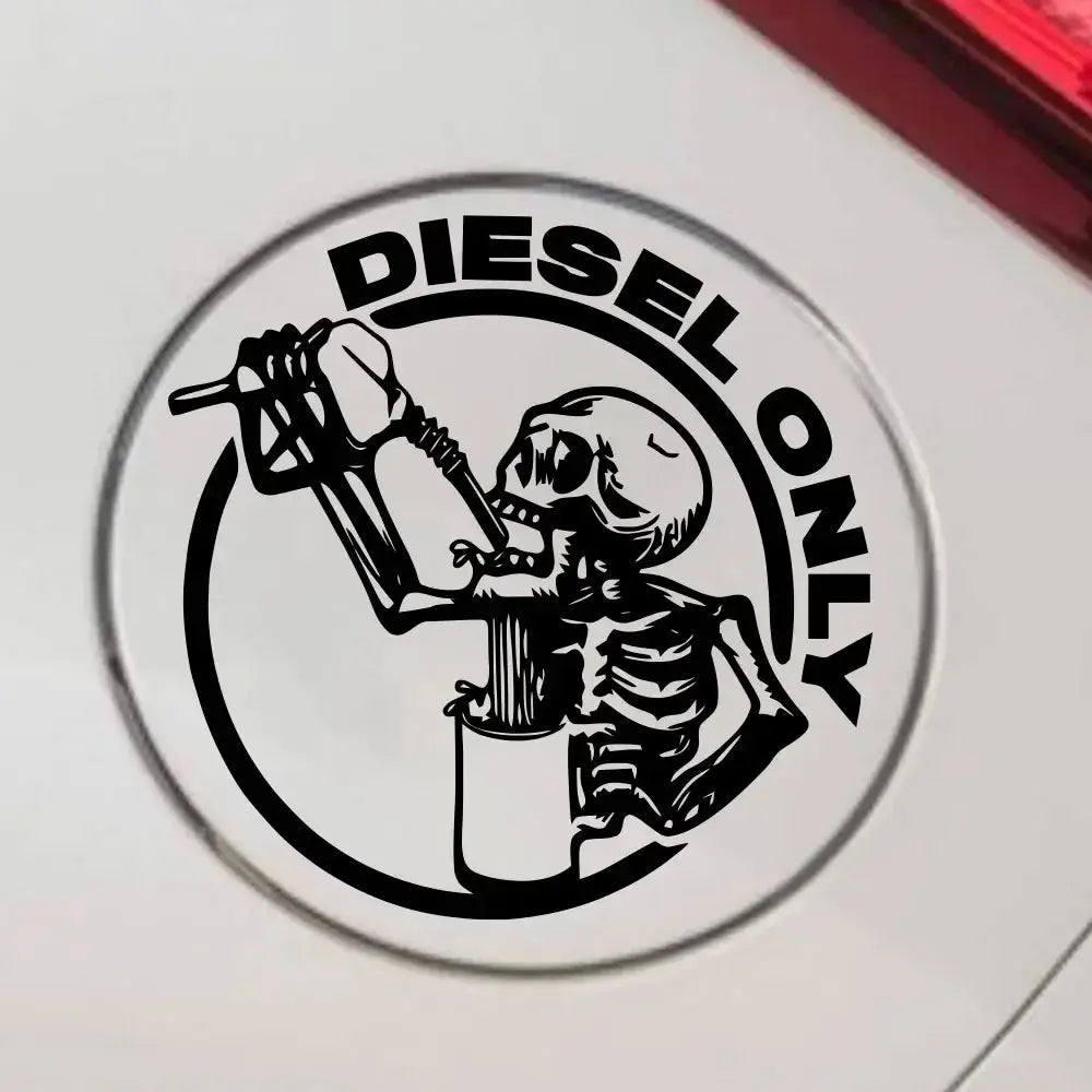 Sticker Master Diesel Only Skull Sticker – Araba Yakıt Deposu Kapağı İçin Dairesel Dekoratif Sticker | Su Geçirmez Vinil Etiket Sticker Master
