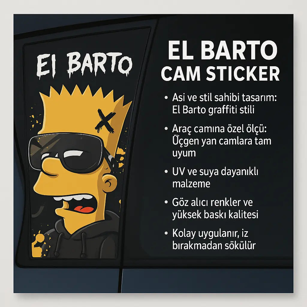 Sticker Master El Barto Cam Sticker – Bart Simpson Temalı Araba Yan Cam Etiketi Sticker Master