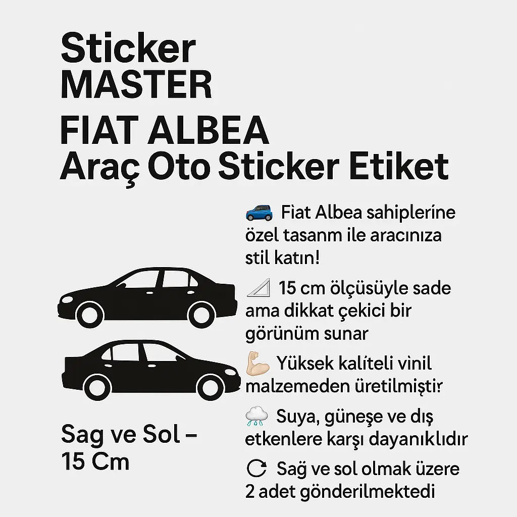 Sticker Master Fiat Albea Basık Araç Oto Sticker Etiket - Sağ ve Sol - 15 Cm Sticker Master