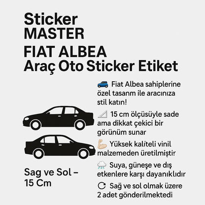 Sticker Master Fiat Albea Basık Araç Oto Sticker Etiket - Sağ ve Sol - 15 Cm Sticker Master