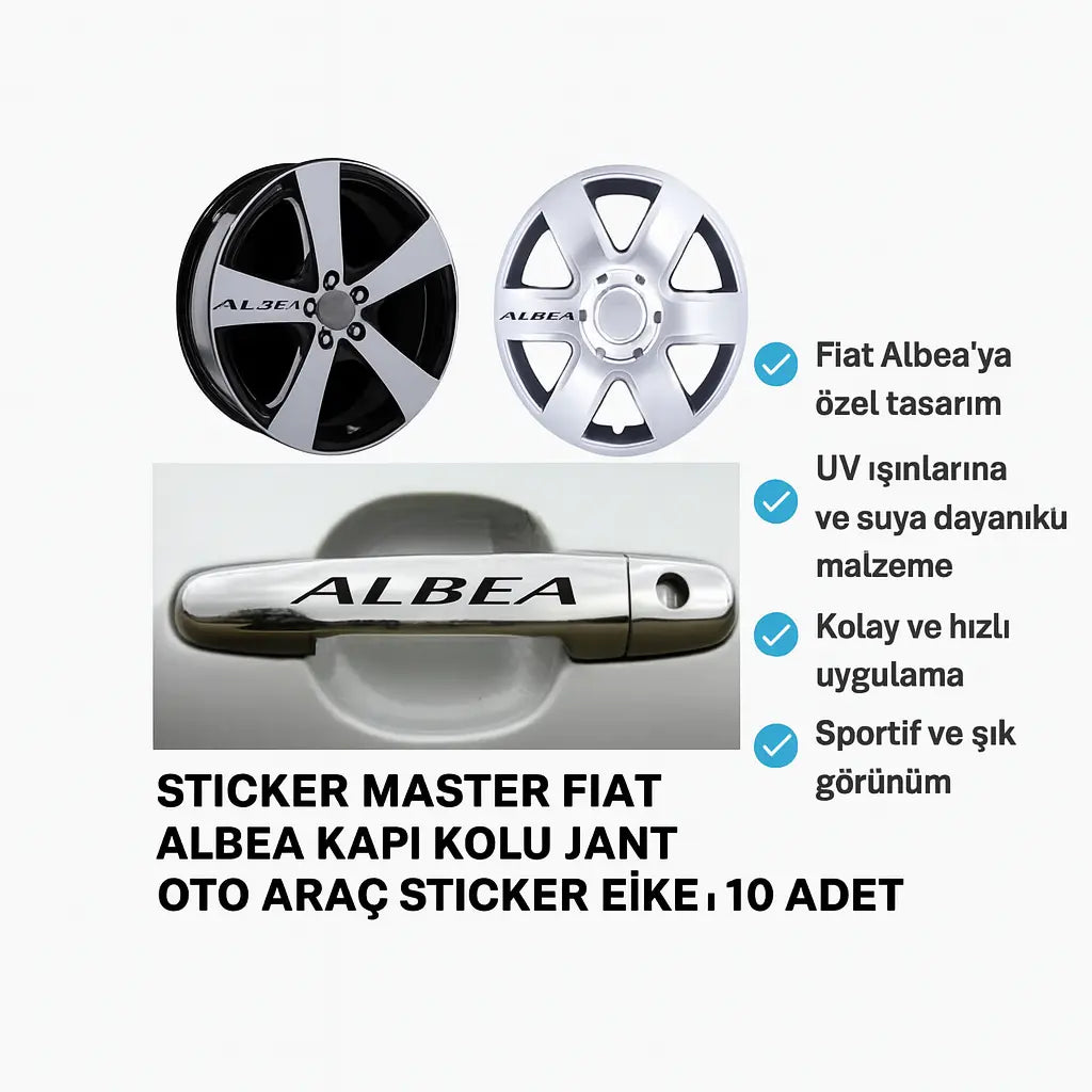 Sticker Master Fiat Albea Kapı Kolu Jant Oto Araç Sticker Etiket - 10 Adet Sticker Master