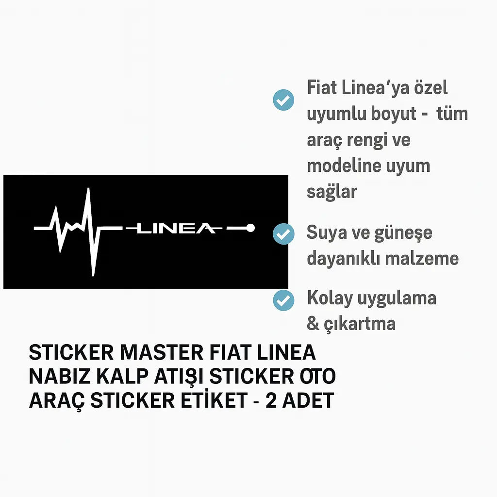 Sticker Master Fiat Linea Nabız Kalp Atışı Sticker Oto Araç Sticker Etiket - 2 Adet 18x6 Cm Sticker Master