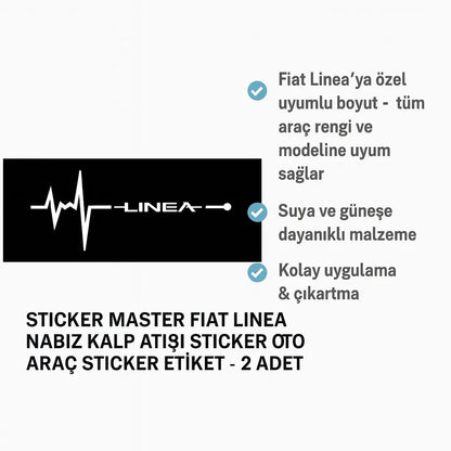 Sticker Master Fiat Linea Nabız Kalp Atışı Sticker Oto Araç Sticker Etiket - 2 Adet 18x6 Cm Sticker Master