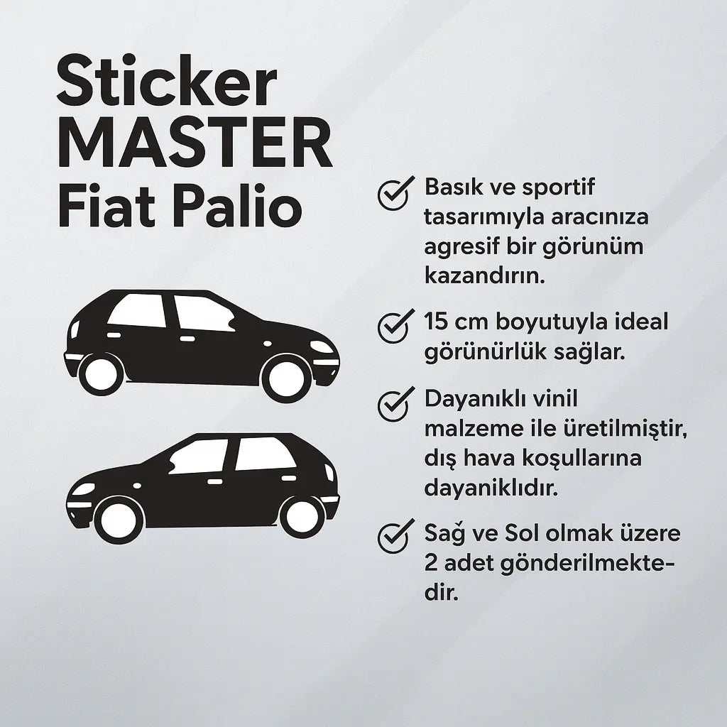 Sticker Master Fiat Palio Basık Araç Oto Sticker Etiket - Sağ ve Sol - 15 Cm Sticker Master