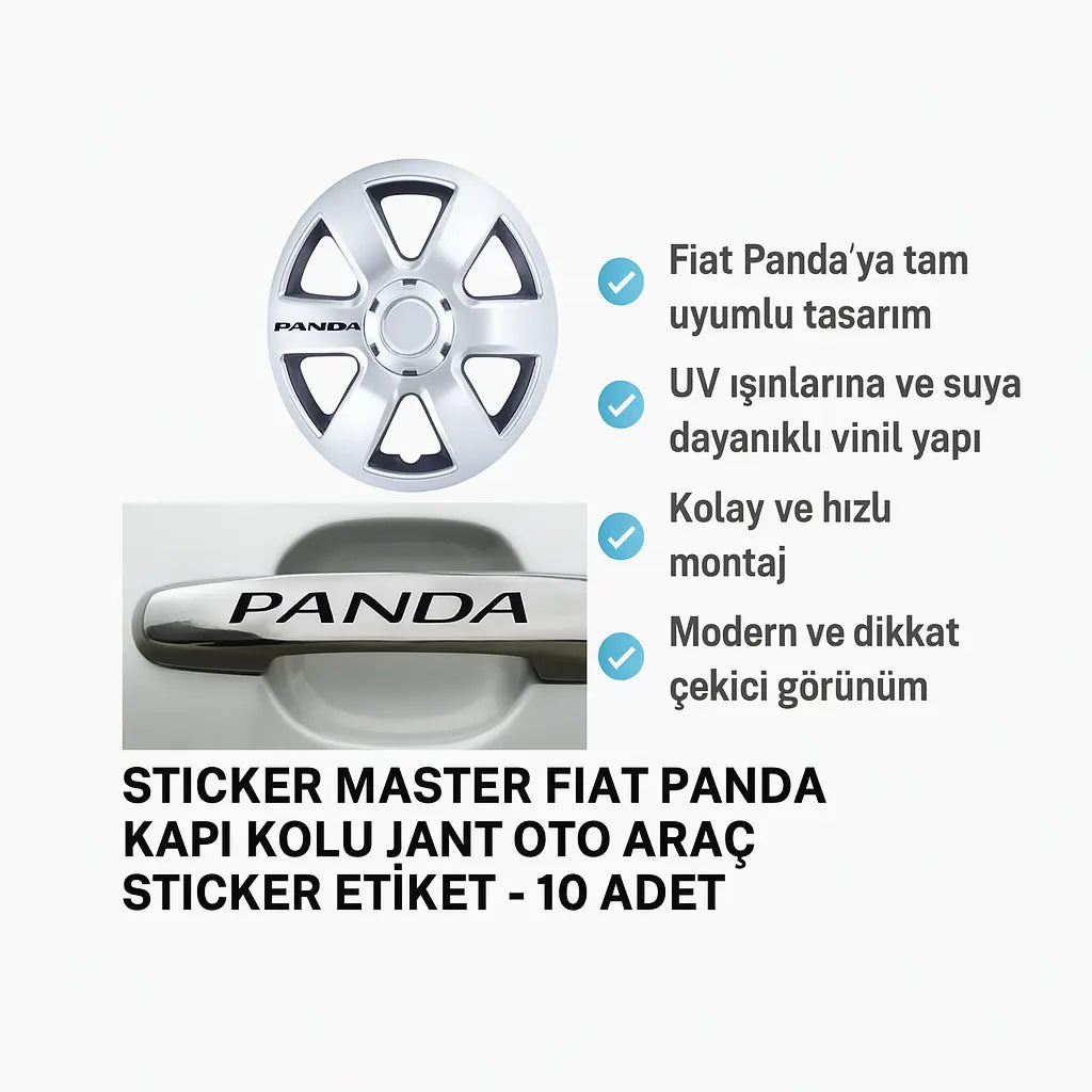 Sticker Master Fiat Panda Kapı Kolu Jant Oto Araç Sticker Etiket - 10 Adet Sticker Master