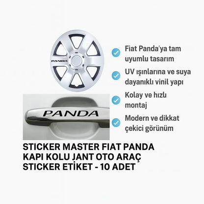 Sticker Master Fiat Panda Kapı Kolu Jant Oto Araç Sticker Etiket - 10 Adet Sticker Master