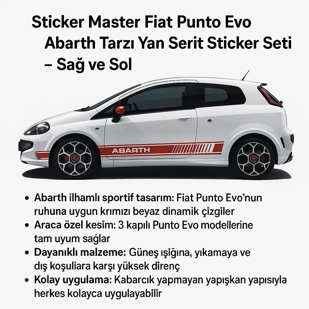Sticker Master Fiat Punto Evo Abarth Tarzı Yan Şerit Sticker Seti – Sağ ve Sol Sticker Master