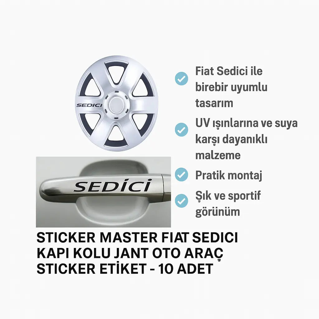Sticker Master Fiat Sedici Kapı Kolu Jant Oto Araç Sticker Etiket - 10 Adet Sticker Master