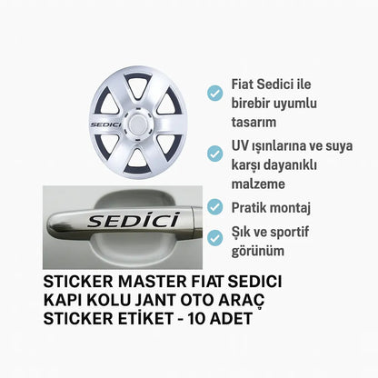 Sticker Master Fiat Sedici Kapı Kolu Jant Oto Araç Sticker Etiket - 10 Adet Sticker Master