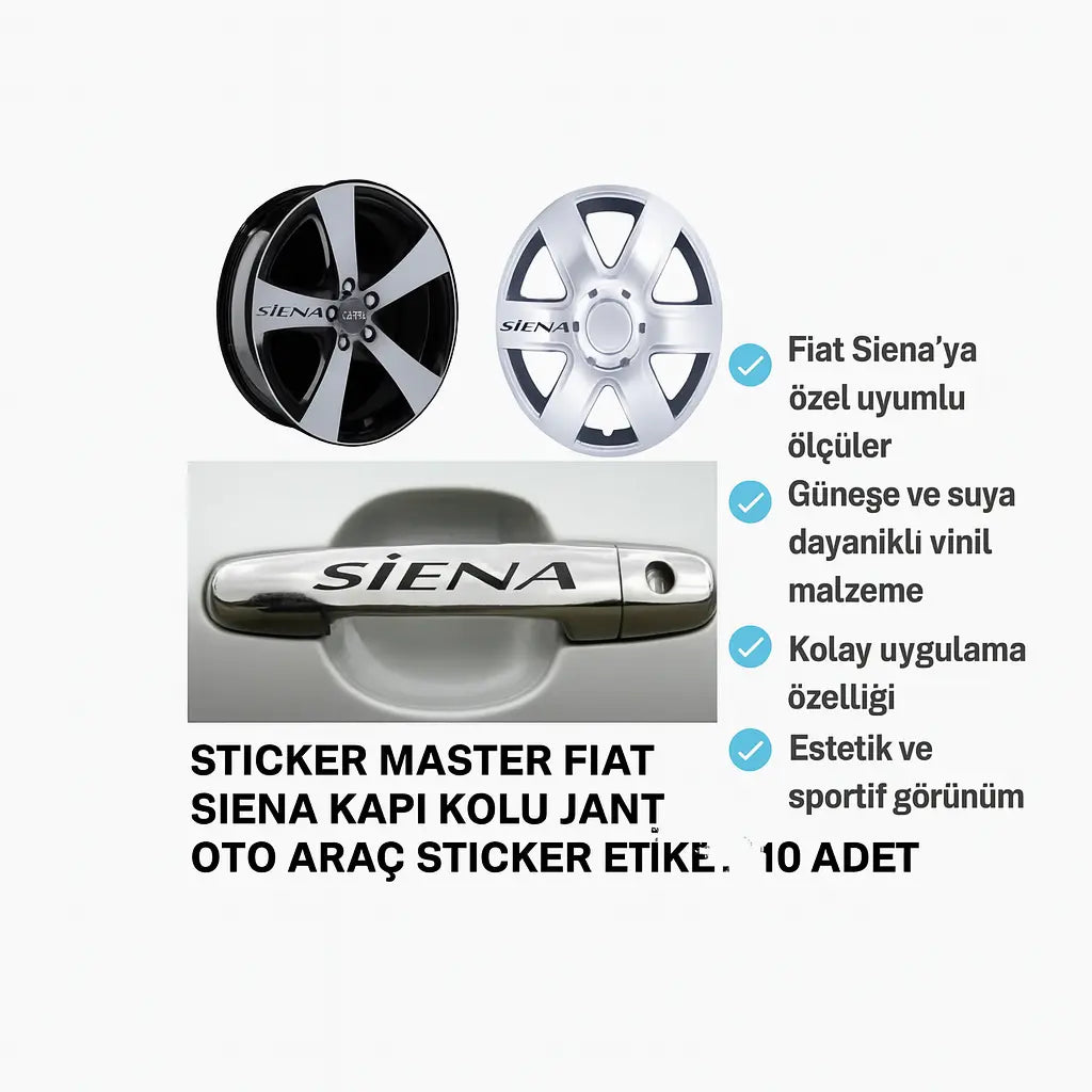 Sticker Master Fiat Siena Kapı Kolu Jant Oto Araç Sticker Etiket - 10 Adet Sticker Master