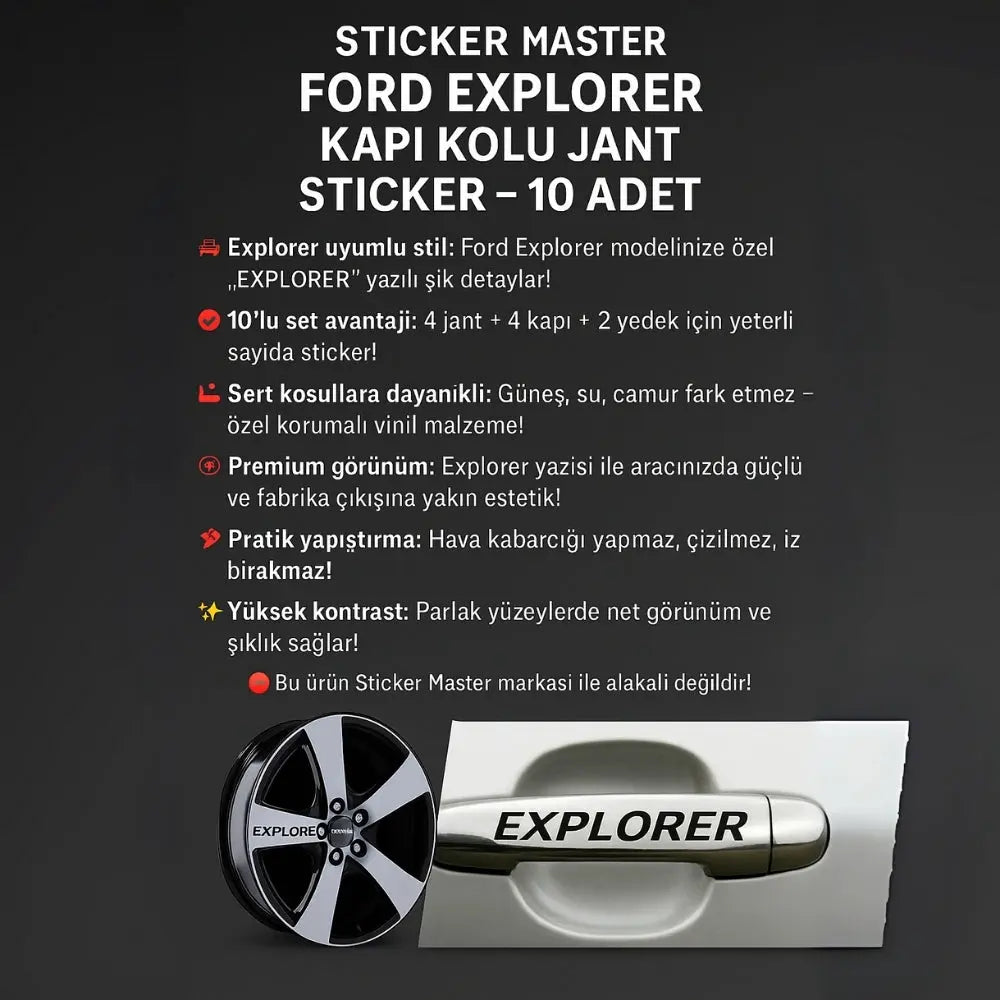 Sticker Master Ford Explorer Kapı Kolu Jant Sticker - 10 Adet Sticker Master