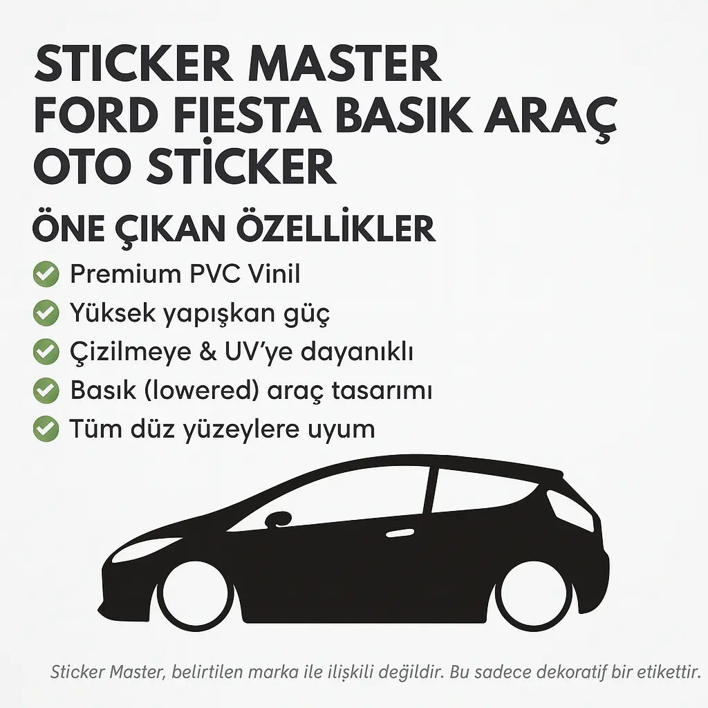Sticker Master Ford Fiesta Basık Araç Oto Sticker – Minimalist Siluet Tasarım - Sağ Ve Sol Sticker Master