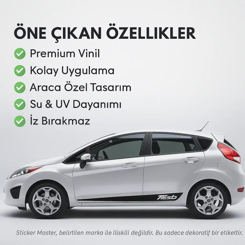 Sticker Master Ford Fiesta Yan Şerit Sticker – Sportif Vinyl Decal Araç Çıkartma - 2 Adet Sticker Master