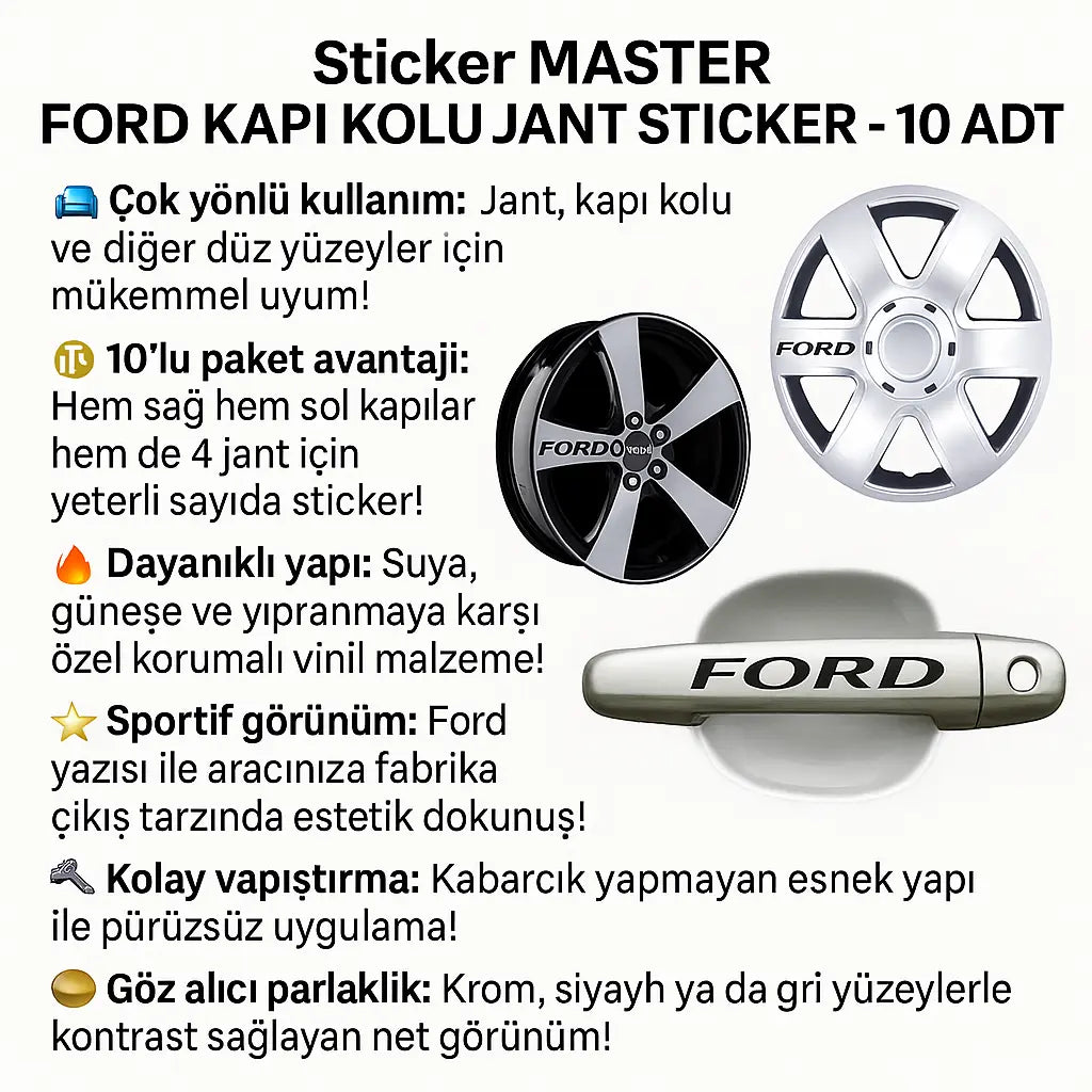 Sticker Master Ford Kapı Kolu Jant Sticker - 10 Adet Sticker Master