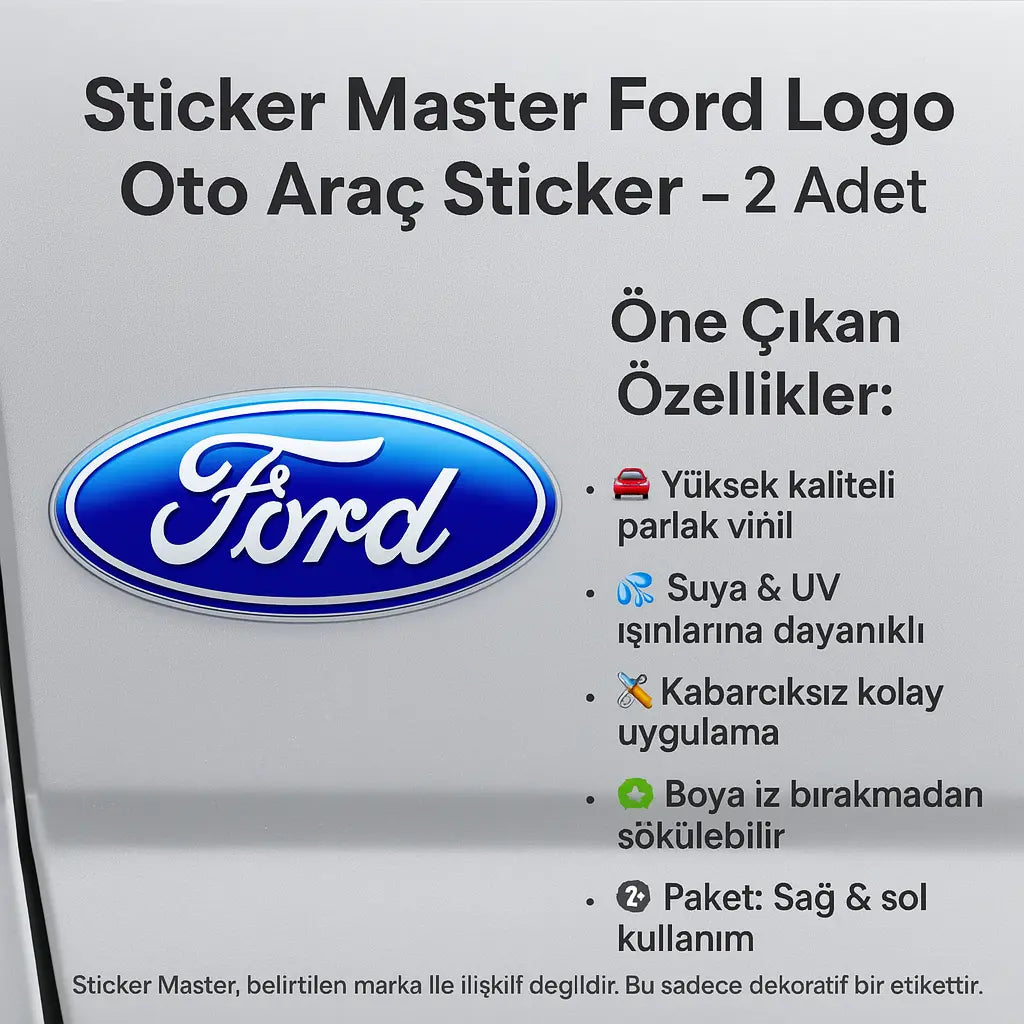 Sticker Master Ford Logo Oto Araç Sticker – 2 Adet | Suya & UV Dayanıklı Parlak Vinil Etiket Sticker Master