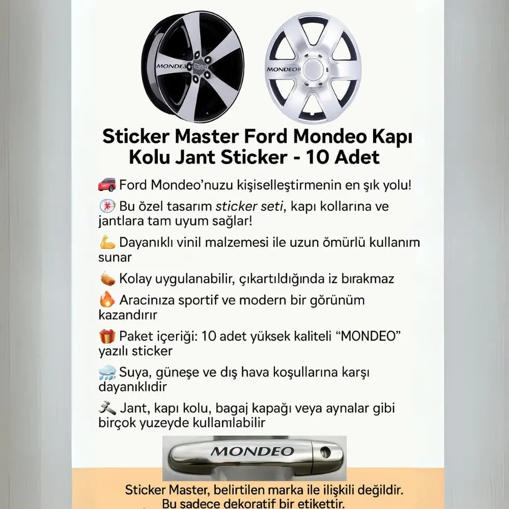 Sticker Master Ford Mondeo Kapı Kolu Jant Sticker - 10 Adet Sticker Master